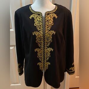 Bob Mackie Size L Black Jacket Gold Embroidery Accent Long Sleeve Elegant Luxury